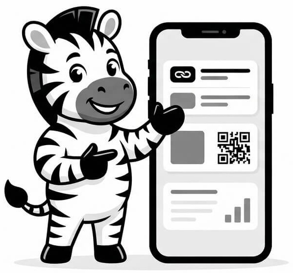 Zèbre URLZ présentant un téléphone avec des liens courts et un code QR